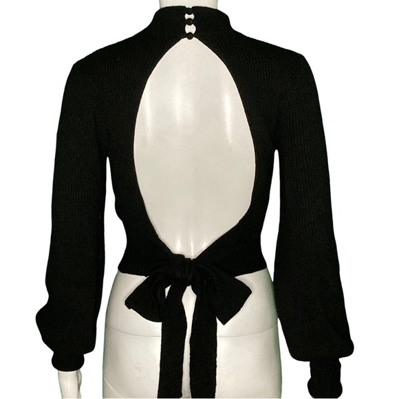 Reformation Osteria Open Tie Back Black Ribbed Cashmere Sweater - Sz XS - Picture 4 of 8